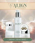 ALIGN skincare Dream Cream Series with bottles and packaging on a soft, blurred background.